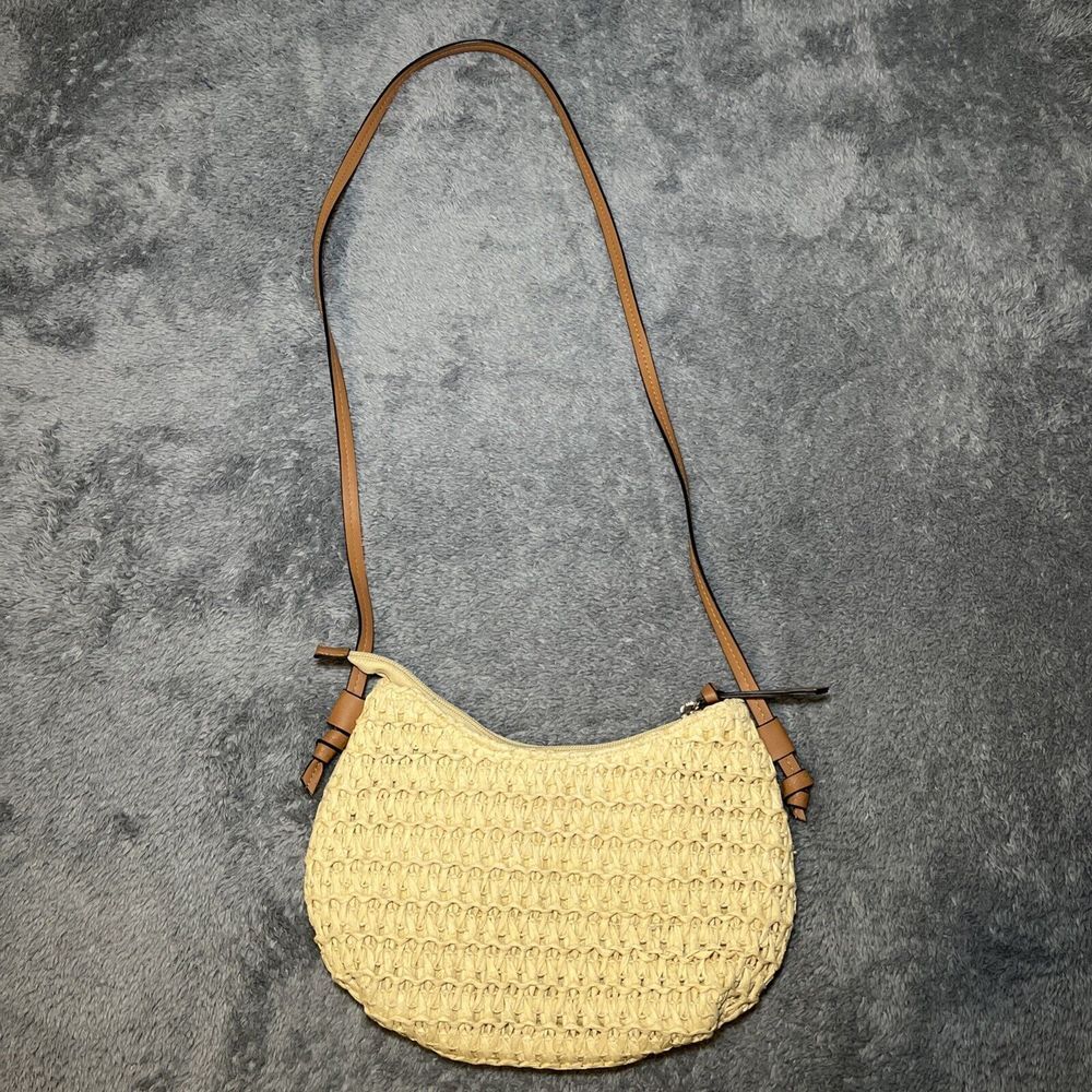 Women's Beach Bag Cream Straw Cross Body H&M Medium Sized Purse Handbag